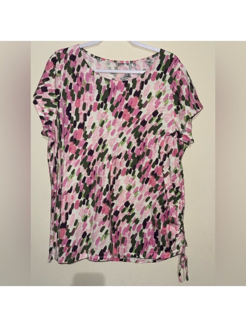 Short Sleeve Top in Pink, Green & Black Abstract Print